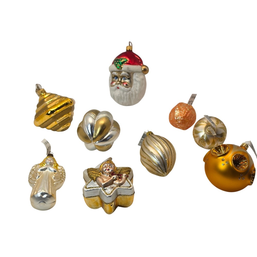 HM Christmas Ornaments Unisex OS Gold Silver NEW 9pc Vintage Style Glass Lot